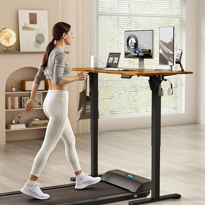 YESHOMY Height Adjustable Electric Standing Desk, 55 x 24 Inches Memory Home Office Sit Stand up Desk with Phone Holder and USB Charging Port, Rustic Brown - Image 2