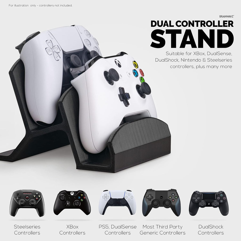 BRAINWAVZ Dual Game Controller Holder Desktop Stand - for PS5, Xbox Series X, One, PS4, Switch, PC, Gamepads & More UGDS06, Black - Image 3
