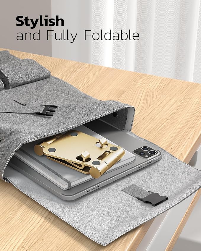 Nulaxy Full Aluminum Dual Folding Cell Phone Stand for Desk, Gold | Height Angle Adjustable, Portable, Anti-Slip Base, Fits 18mm Thick Case Smartphone, Nintendo Switch Desk Essential Accessory - Image 5