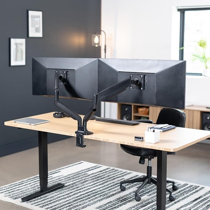 VIVO Premium Aluminum Heavy Duty Dual Monitor Arm for Ultrawide Monitors up to 40 inches and 30 lbs Each, Desk Mount Stand, Pneumatic Height, Max VESA 100x100, Black, STAND-V220Q - Image 8