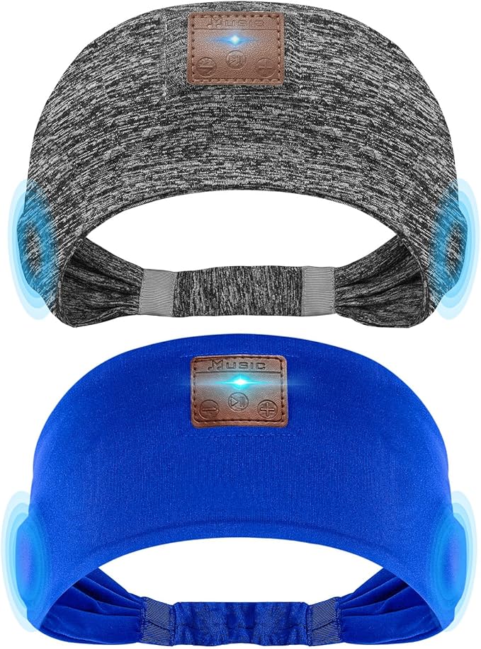 2-Pack Sleeping Headphones, Headband Headphones with Thin Speakers | Wireless Bluetooth Headband for Running Sports Workouts Yoga Travel Meditation Gift for Men Women - Blue&Dark Gray by Mixiba
