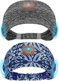 2-Pack Sleeping Headphones, Headband Headphones with Thin Speakers | Wireless Bluetooth Headband for Running Sports Workouts Yoga Travel Meditation Gift for Men Women - Gray&Pattern Blue by Mixiba