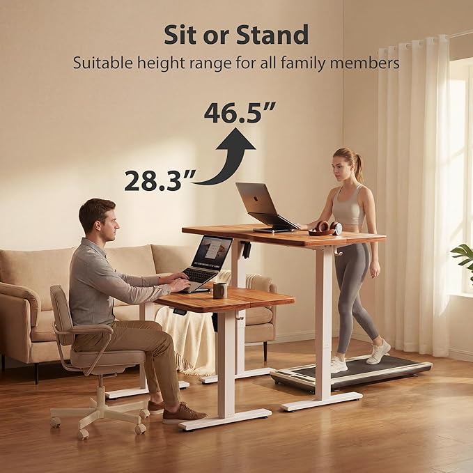 Cubiker Standing Desk, 63x28 Inches Sit Stand Home Office Desk, Electric Stand up Desk, Adjustable Desk with Splice Board, White Frame/Light Rustic Top - Image 6