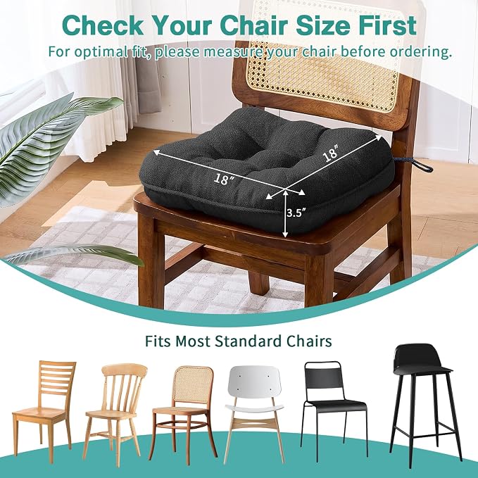 BETU Chair Cushions for Dining Chairs,3.5" Thick Kitchen Table Chair Pads with Ties,Non Slip Backing and Covers,Seat Cushion for Dining Room,Bar,Patio Chairs,18"X18"X3.5" - Image 8