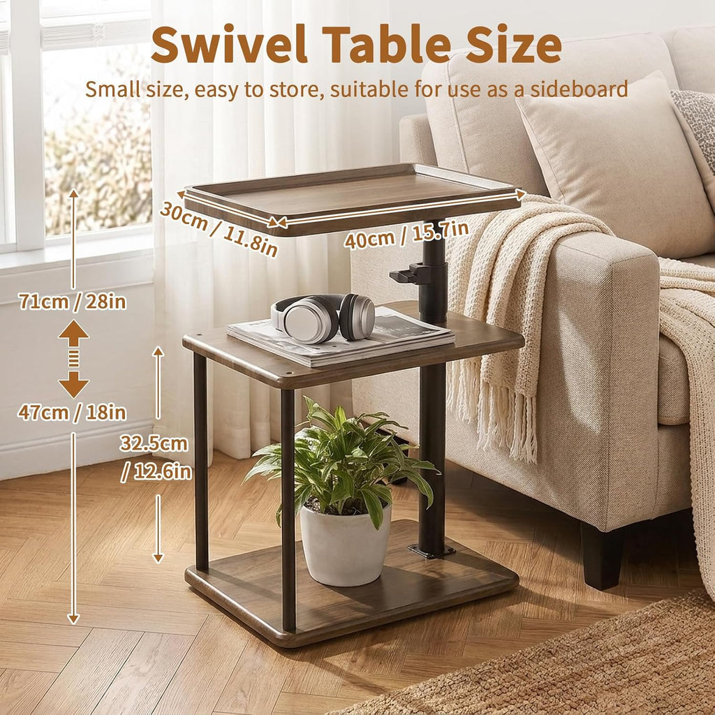 Rolling Side Table, Adjustable Swivel End Table - Image 2