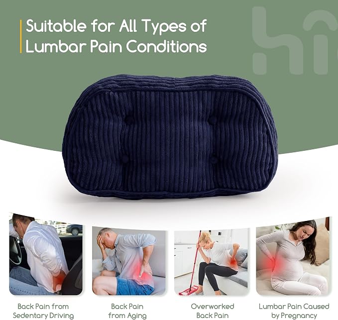 HIGOGOGO Lumbar Support Pillow for Recliner Chair/Accent Chair/Couch/Office Chair, Tufted Corduroy Back Support Cushion for Elderly, Recliner Cushions for Back Rest, Pain Relief, Reading, Navy - Image 6