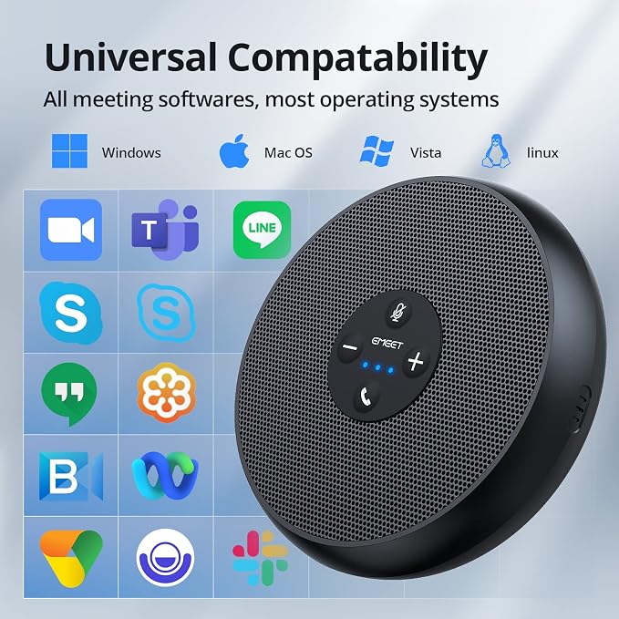 EMEET M1A USB Speakerphone, Built-in Mics, 360° Voice Pickup, Plug&Play | USB C & C-A Adapter, Computer Speakers with Fast Mute, Noise Reduction, Echo Cancellation for 5-8 People for Zoom Teams - Image 7