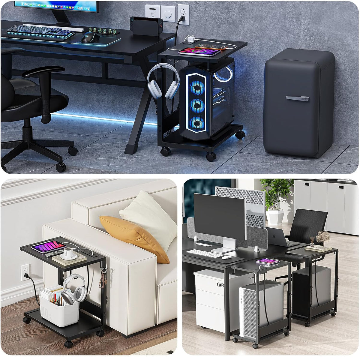 Computer Tower Stand Height-Adjustable PC Stand with Charging Station - Image 4
