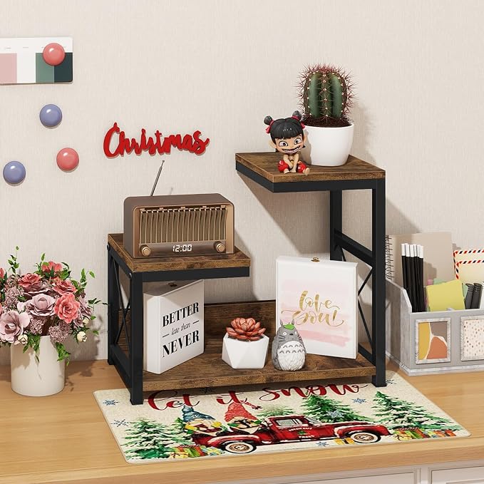 ELITEROO Desktop Shelf Organizer, 3 Tier Office Shelves, Wood Desk Organizers Storage Rack and Freestanding Display Shelf for Office, Dormitory, Home, Rustic Brown - Image 7