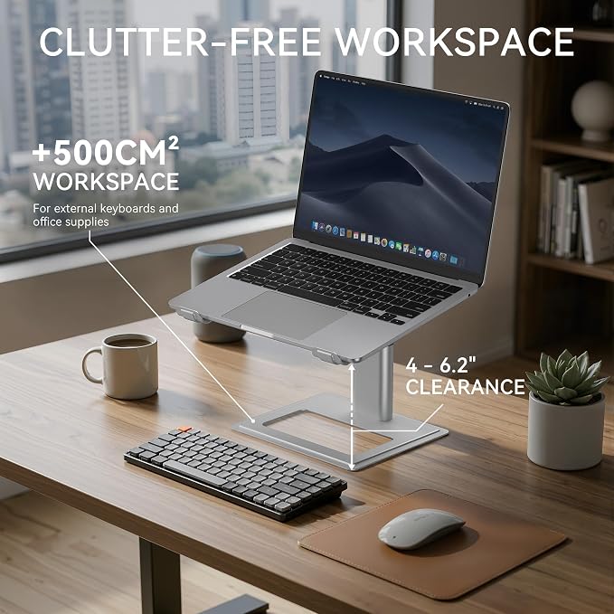 SOUNDANCE Adjustable Laptop Stand for Desk, Computer Stand, Ergonomic Laptop Riser Holder Compatible with 10 to 17.3 Inches Notebook PC Computer, Aluminum Silver - Image 6