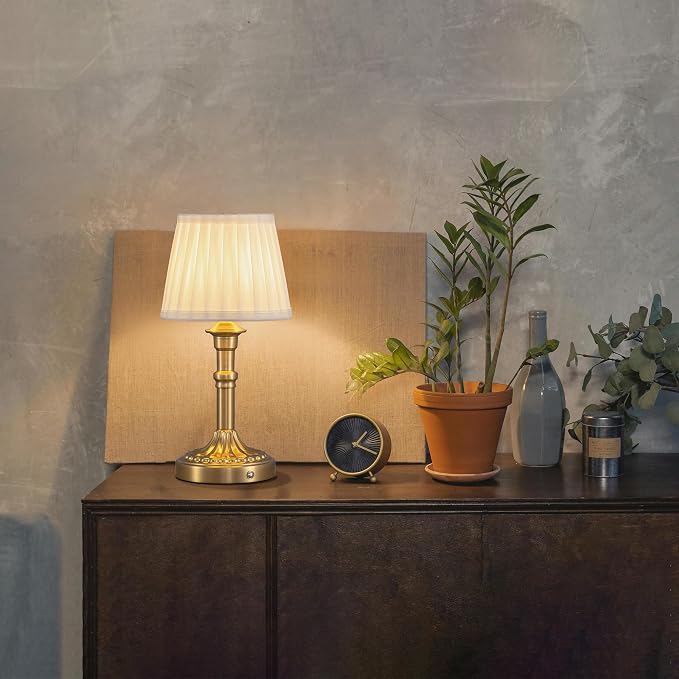 KDG Gold Cordless Portables Table Lamp, Beige Fabric Shade Small Desk Lamp | 4000mAh Battery Powered, LED Lighting, 2700K Stepless Dimmable, Light for Living Room, Dining Room, Bedroom, Home Decor - Image 9