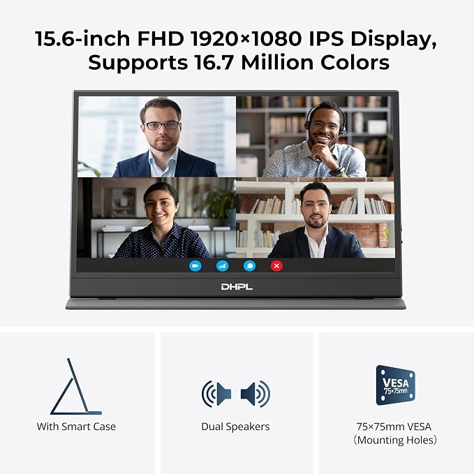 15.6" Portable Monitor, FHD1080P 60Hz IPS Display | Matte IPS,Smart Cover, USB-C/HDMI, VESA 75*75.screen extender for Laptop PC, Mac,Phone,Switch, PS5, Xbox - Image 3