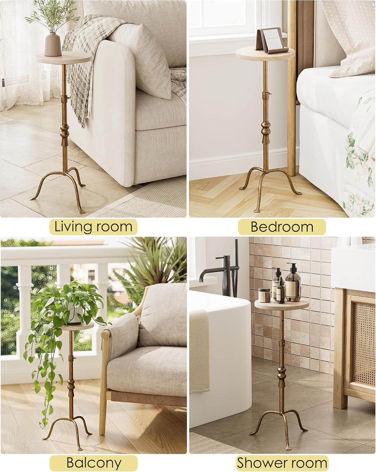 Adjustable Height Round Pedestal Table - 10x10x22-30 Inch, Beige Travertine - Image 9