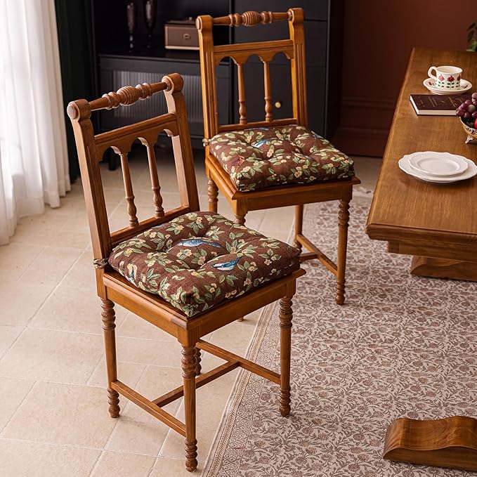 vctops Farmhouse Brid Print Chair Cushions with Ties U-Shaped Soft Comfortable Chair Pads Non Slip Seat Cushions for Indoor Dining Room and Kitchen Chairs (Coffee,18"x18") - Image 5