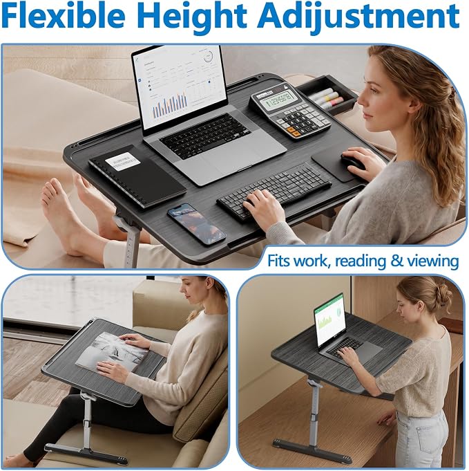 Potuopy Adjustable Lap Desk, Large Smooth Easy-Clean Wood Grain Desktop, Foldable Laptop Bed Tray Table with Storage Drawer, Portable Laptop Stand Fits 17" Laptop for Bed Couch Floor (Striped) - Image 7