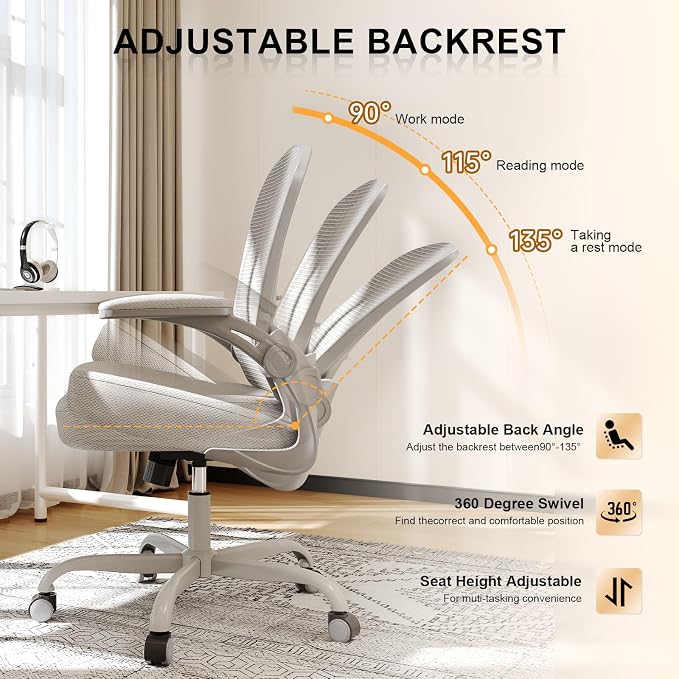 Office Chair|Ergonomic Desk Chairs 330LBS Capacity | Flip-up Armrests,Mesh Computer Chair,High Back,Comfy Work,Adjustable Lumbar Support - Image 8
