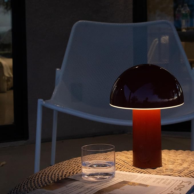 Brightech Celia Mood Lamp – 10" Touch-Controlled Mushroom Table Lamp, Cordless & Dimmable LED, Portable & Rechargeable Bedside Night Light, Sustainable Recycled Modern Patio Lamp for Home Décor – Red - Image 6