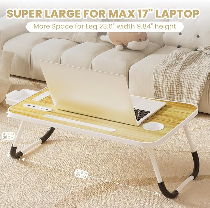 Lap Desk for Laptop Tray, Foldable Laptop Bed Desk with Storage Drawer | Bed Laptop Table for Adults with Light & Cup Holder & USB Ports, Laptop Stand for Couch Writing Reading Eating, Walnut - Image 7