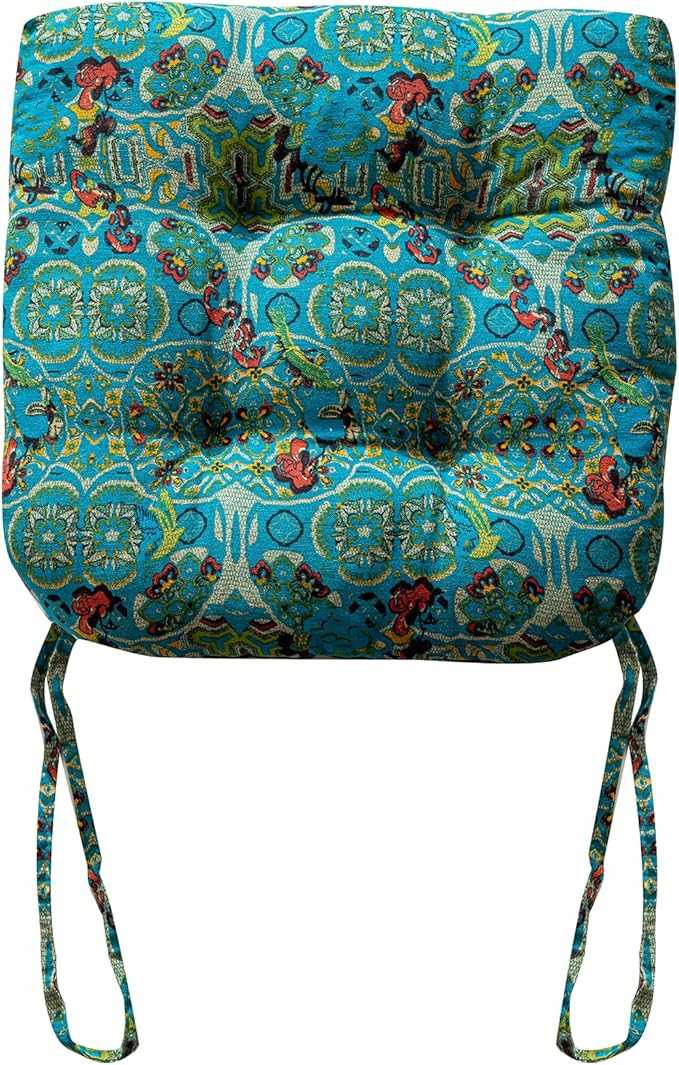 vctops Boho Geometric Chair Cushions with Ties U-Shaped Soft Cozy Cotton Linen Chair Pads Non Slip Seat Cushions for Indoor Dining Room and Kitchen Chairs (Turquoise,18"x18") by vctops