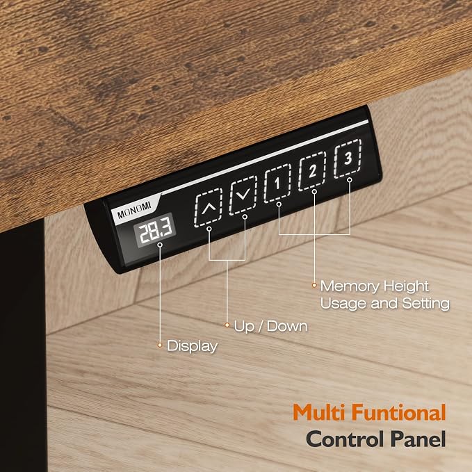 Monomi 48" x24“ Electric Height Adjustable Standing Desk,Rustic Brown | Ergonomic Home Office Computer Gaming Desks with Memory Presets,Stable Steel Frame,176 lbs Capacity,Easy Assembly - Image 4