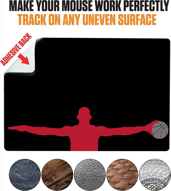 Mouse Pad Adhesive Bottom - Sticks to Any Surface - Portable - Webcam Covers and Screen Cleaner Included (Basketball) - Image 6