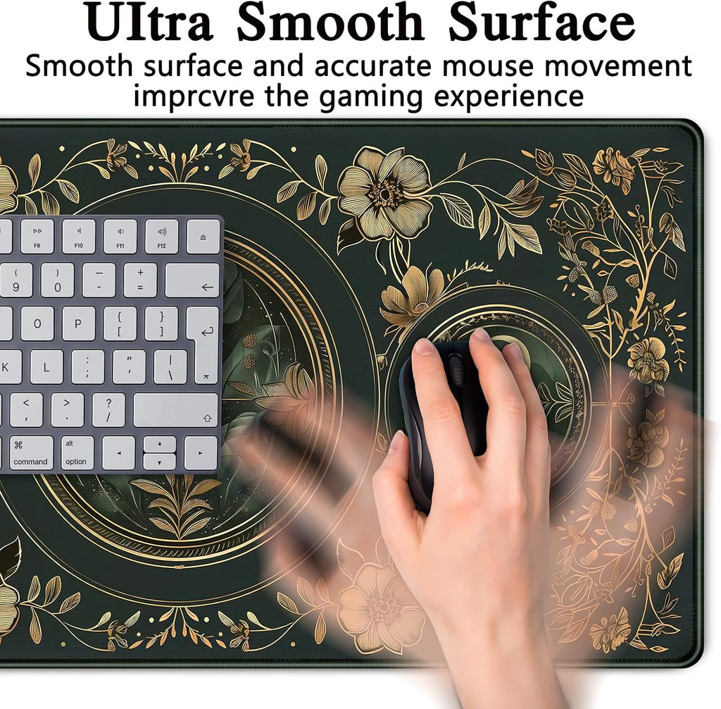 Celestial Art Nouveau Botanical Desk Mat Gold Moon Large Mouse Pad Emerald Vintage Big Gaming Mousepad 31.5''X15.7'' Plant Aesthetic Desk Pad XXL Extended Keyboard Mouse Mat Office Decor - Image 6