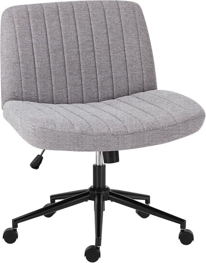 OLIXIS Criss Cross Chair with Wheels, Vanity Chair, Home Office Desk | Wide Seat Armless, Comfy Fabric, Height Adjustable Swivel Rolling, Home Computer Task Seating for Bedroom Study, Grey Fabric by OLIXIS