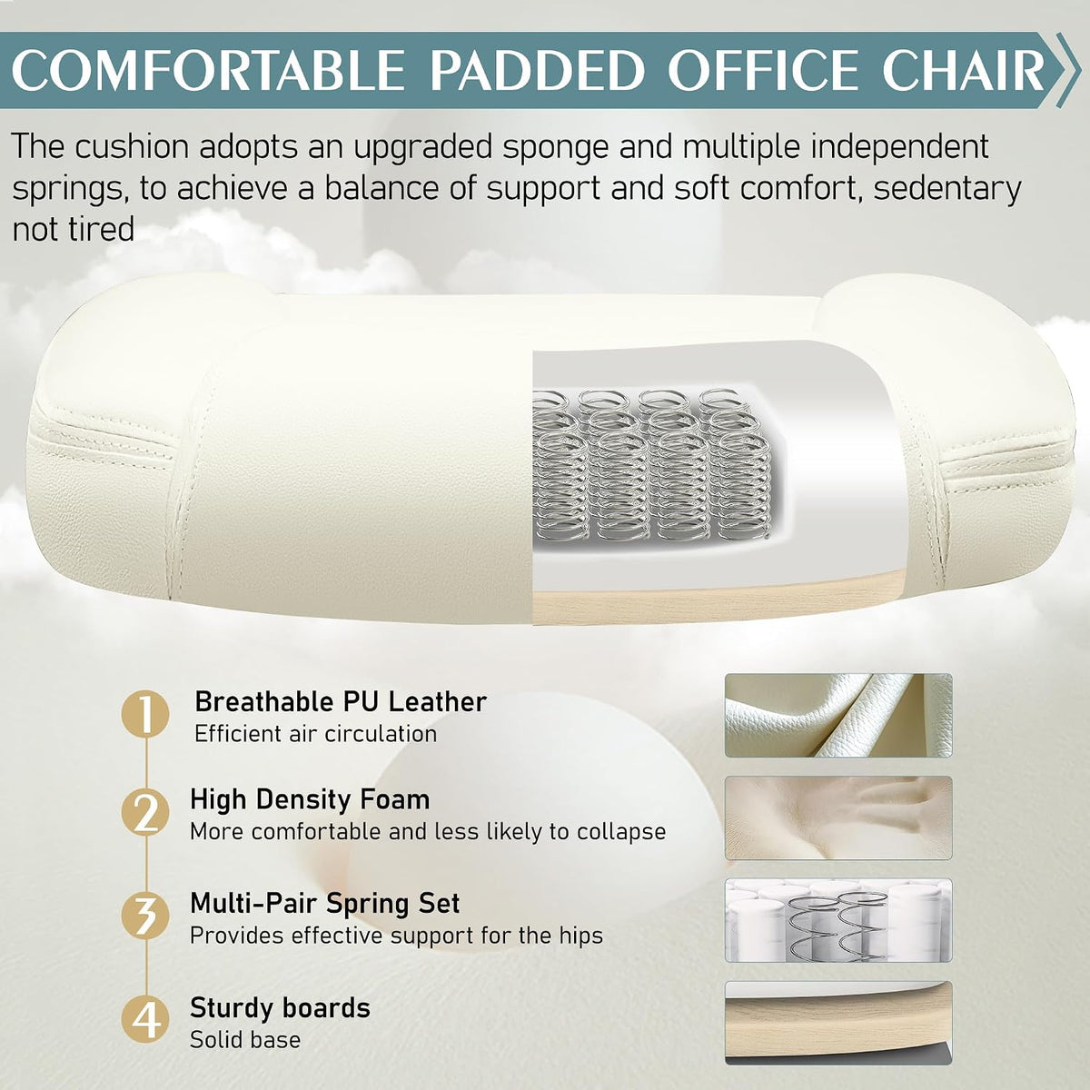 Leather Office Chair, PU Home Computer Desk Chairs with Ergonomic Back Support, 360°Swivel Free，Small Gaming Chair with Wheels and Adjustable Armrests, for Short People Use - Image 5