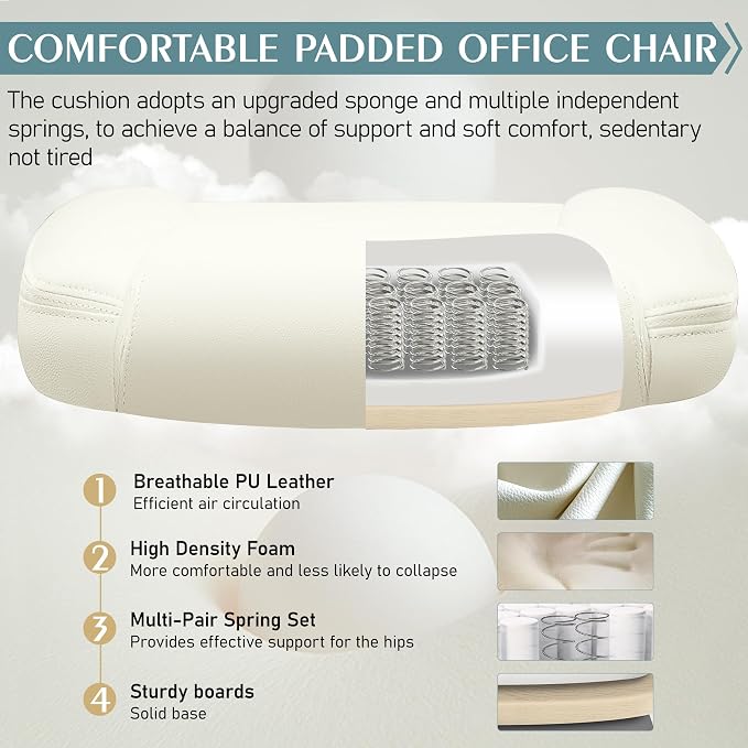 Leather Office Chair, PU Home Computer Desk Chairs with Ergonomic Back Support, 360°Swivel Free，Small Gaming Chair with Wheels and Adjustable Armrests, for Short People Use - Image 5