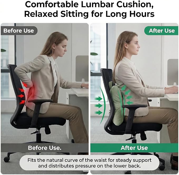 Lumbar Support Pillow for Office Chair and Car Seat, Celadon Green | Ergonomic 3-zone back cushion with a removable, washable corduroy cover for comfortable sitting on sofas and recliners - Image 5