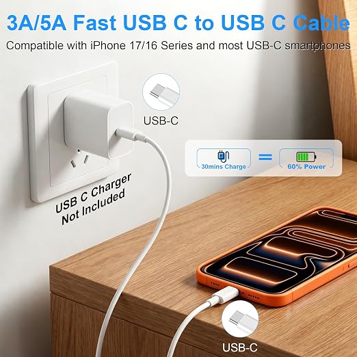 USB C to USB C Charging Cable 10ft 240W, 2Pack for Apple iPhone 17/16/15 Fast Charger Cord, Long USBC to USB-C Power Cord for iPhone 17/16e/Pro/Air/Pro Max, for MacBook Pro/Air,for iPad Pro/Air/Mini - Image 3