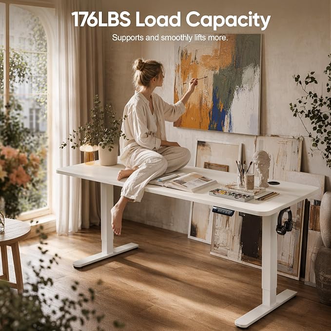 Monomi Large Electric Standing Desk 71“x31.5“ Height Adjustable,White | Sit Stand Up Desk for Home Office,Ergonomic Computer desk with Memory Preset and Anti-Collision,Headphone Hook - Image 6