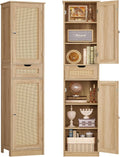 66.9" H Tall Storage Cabinet with 2 Rattan Doors and 1 Drawer, Narrow Rattan Cabinet with Adjustable Shelves, for Living Room, Entryway, Kitchen, Natural by TEENFON