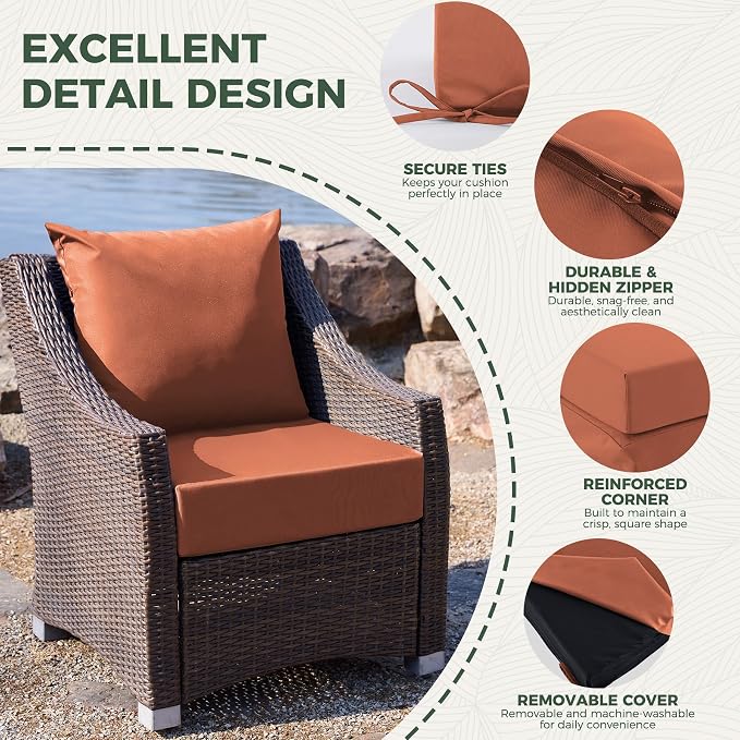Outdoor Cushions for Patio Furniture, Outdoor Seat Cushion Set 24 x 24 x 5.75 in, Waterproof & Fade Resistant Outdoor Chair Cushions, Patio Chair Cushion with Removable Cover, Set of 6, Spice - Image 5