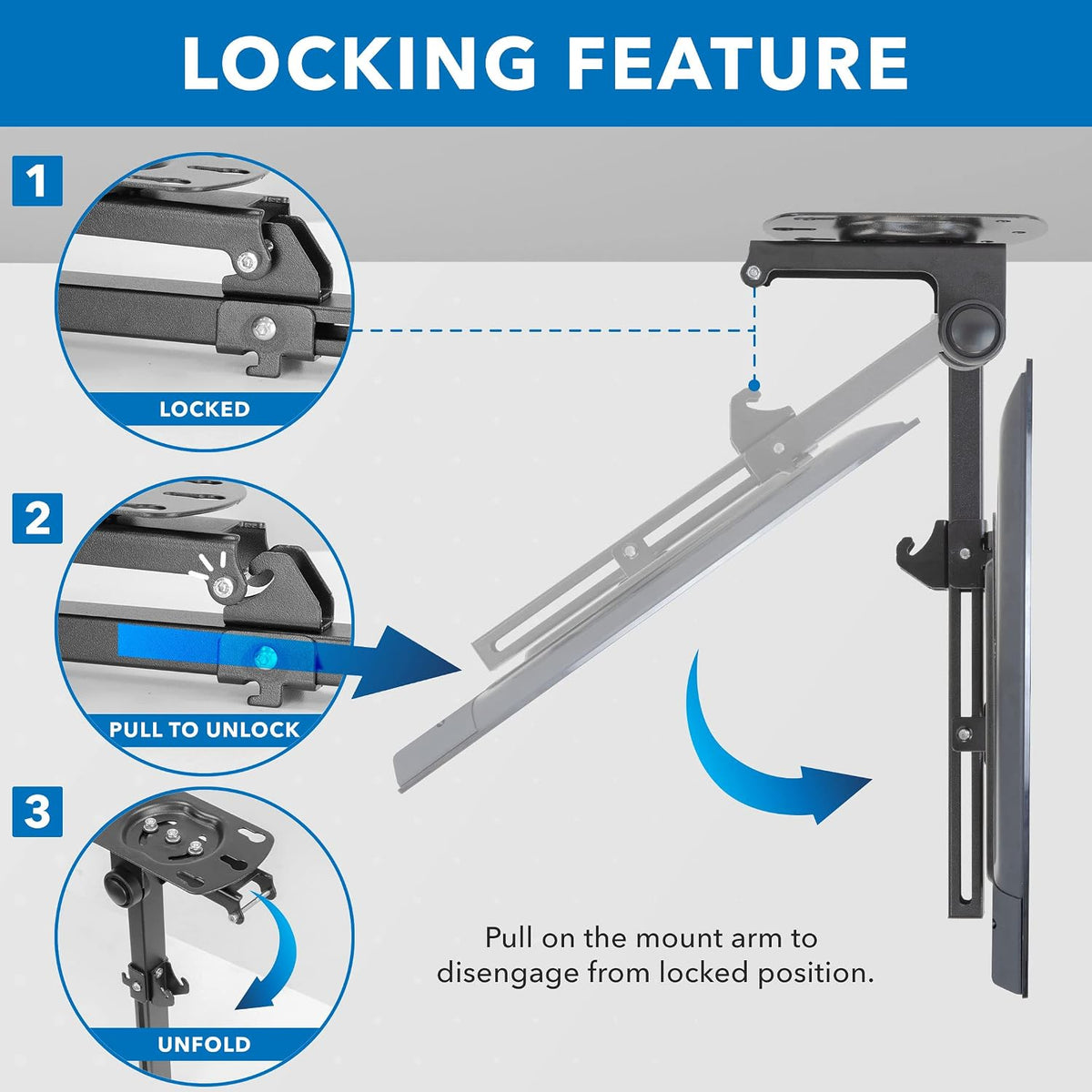 Mount-It! Fold-Up Ceiling TV Mount for 23–55 Inch TVs, Space-Saving Flip Down Bracket for Flat & Slanted Ceilings, Retractable Adjustable Tilt & Swivel Mount, VESA up to 400x400, 44 lbs Capacity - Image 3