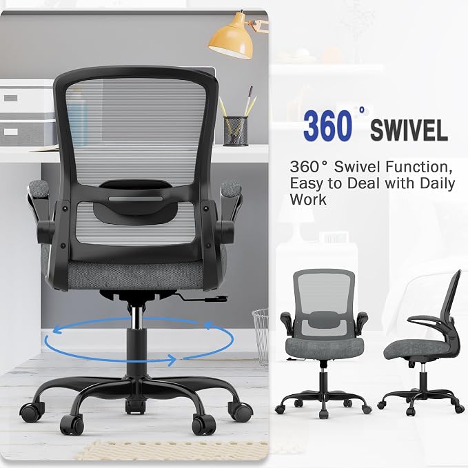 Ergonomic Office Chair w/Adjustable Lumbar, Flip Armrest, 135° Recline | Supports 300 lbs · Seat 19.48"–23.4" · Breathable mesh · 20–30 min assembly · 5-year warranty - Image 3