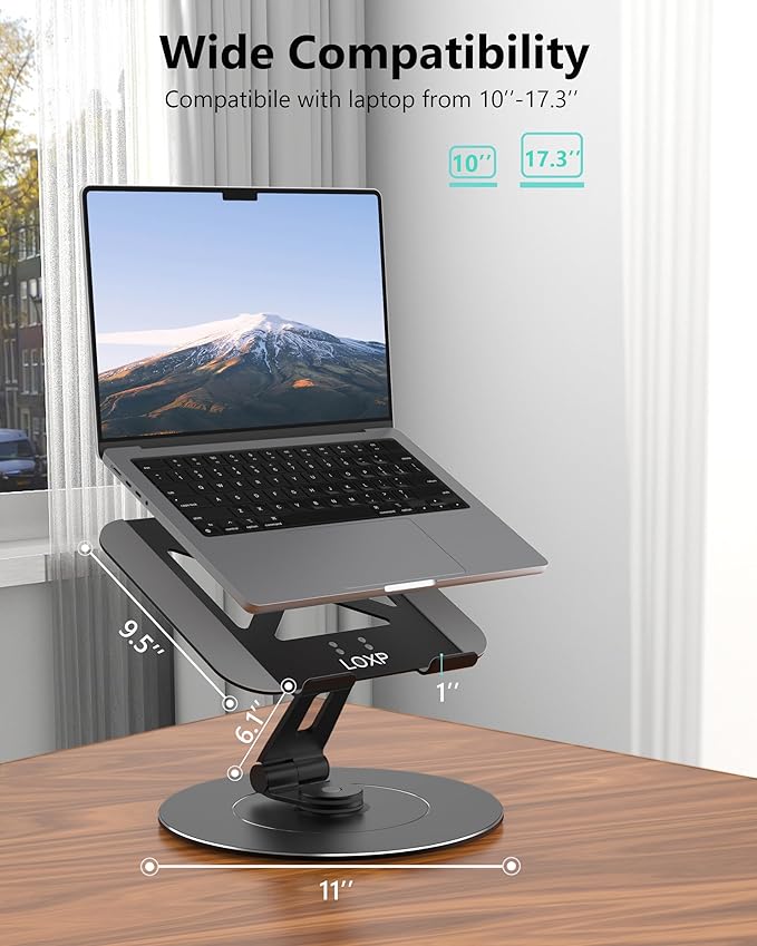 LOXP Ultra-Stable Laptop Stand for Desk with Larger Base | Military-Grade Aluminum Anti-Loosening Structure - Height Adjustable Laptop Stand Suitable for 10-17.3 inch - Image 5