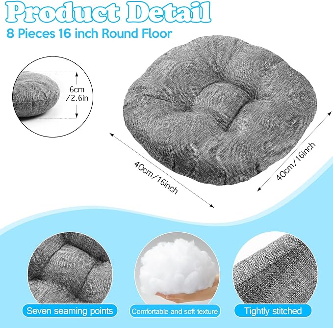 Fumete 8 Pcs 16 Inch Round Floor Cushions for Kids and Toddlers, Flexible Seating Classroom Furniture Floor Pillow for Home, Daycare, Preschool, Yoga and Meditation (Gray) - Image 2