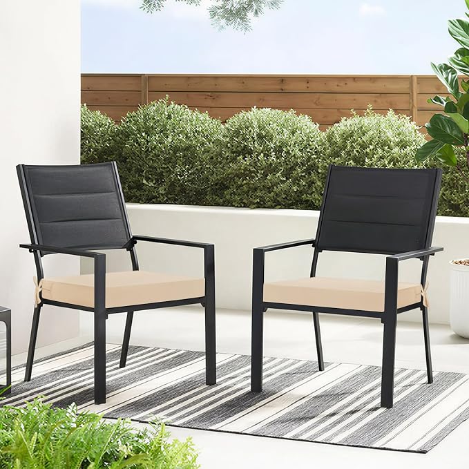 Basic Beyond Outdoor Chair Cushions for Patio Furniture, Waterproof Outdoor Seat Cushions Set of 4 19 x 19, Patio Chair Cushions Set of 4 with Ties and Handle, Beige White - Image 8