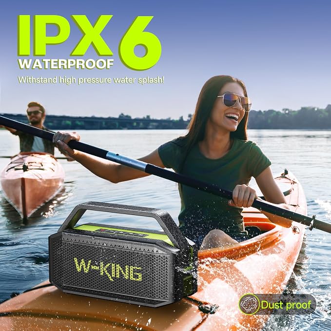 W-KING Bluetooth Speaker 100W Max IPX6 Waterproof Outdoor Portable Loud | 108dB Large Rugged Floating Wireless Boombox Beach Pool Camping Essentials, 60W Deep Bass Radiator EQ, 40H, 2 Pairing, TF AUX - Image 3