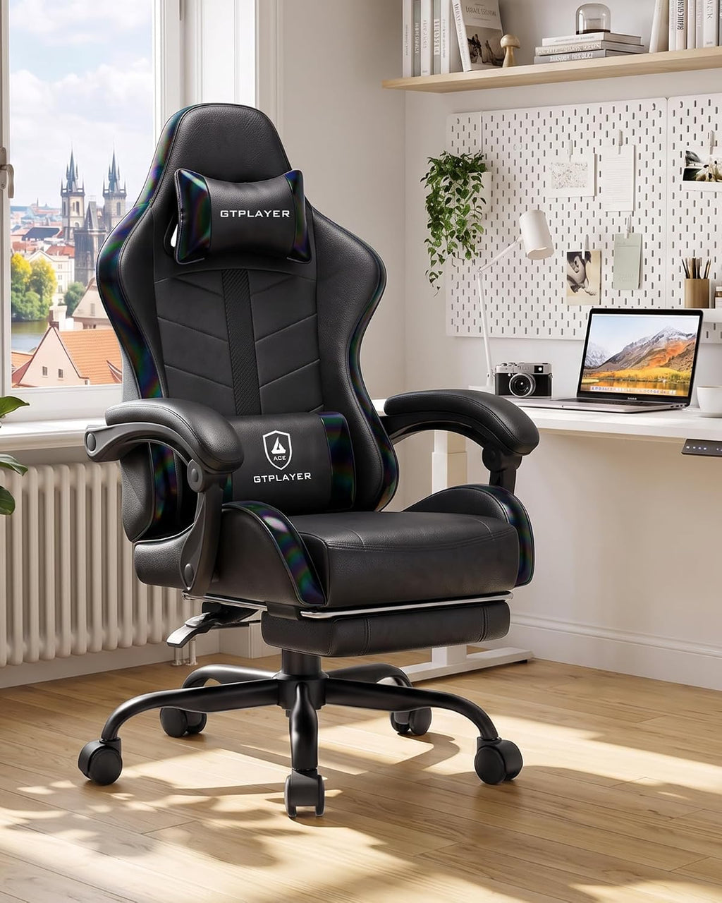 GTPLAYER Gaming Chair for Adults, Computer Chair with Footrest, Black - Image 2