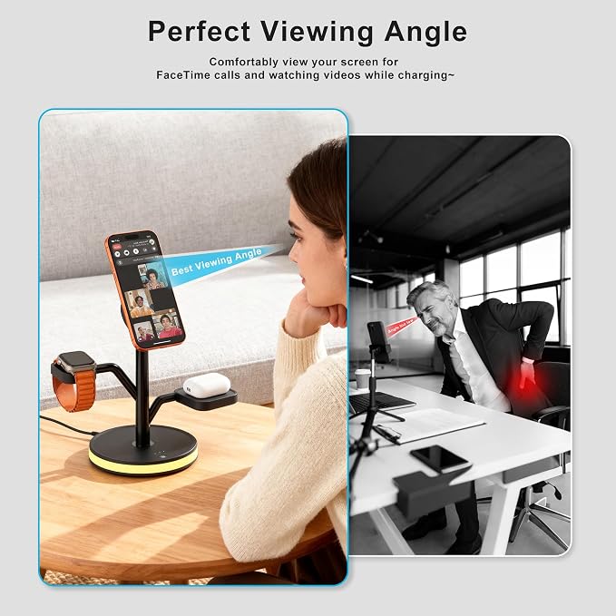 Wireless Charger, 3 in 1 Magnetic Charging Station for Apple Device | Fast Charging Tree-Shaped Stand with 20W Adapter, Qi-Certified Charger for iPhone 12-17 Series, Apple Watch, AirPods - Image 9