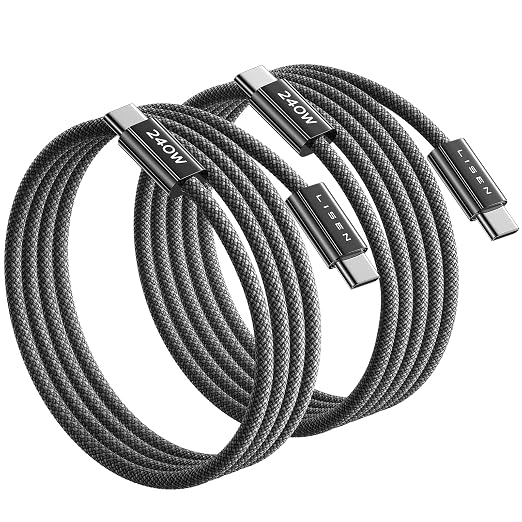 LISEN USB C to USB C Cable, 240W Fast Charging Cable (3.3FT+6.6FT) | 2-Pack, Black | USBC Cable for iPhone 17/16/15 Pro Max, iPad Pro/Air, MacBook Pro/Air, Samsung Galaxy S26 Ultra, Laptop by Lisen