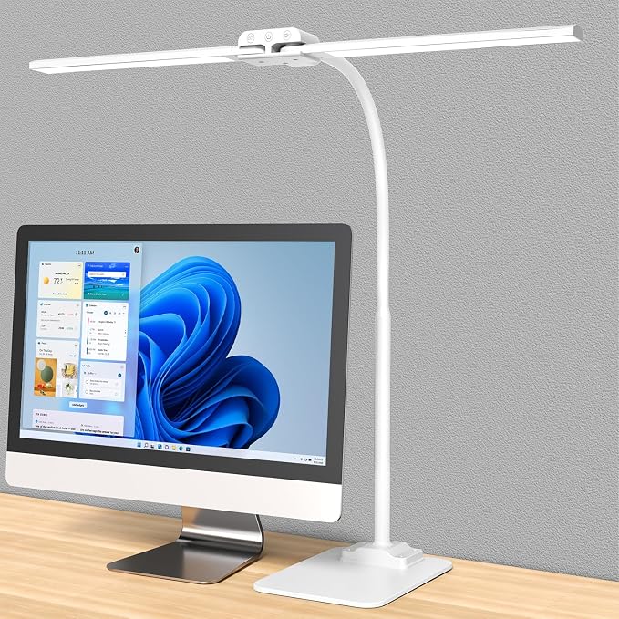 LED Desk Lamp Double Light: 1200LM Desk Light Base for Home Office, White | Dual Screen Computer Monitor Light, Architect Table Lamp for Working Reading Drafting,Dimmable 4 Colors Memory 30-Min Timer by KableRika