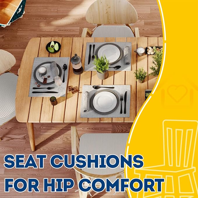 AAAAAcessories D-Shaped Chair Cushions, 2" Thick Dining Chair Pads with Ties and Removable, Machine-Washable Cover, 17" x 16", Set of 8, Natural Sand Pinstripe - Image 8