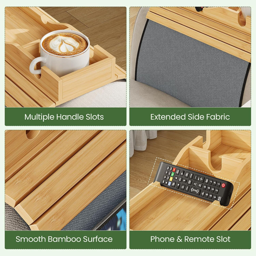 Bamboo Couch Armrest Tray Table, Couch Cup Holder with Couch Caddy - Image 5