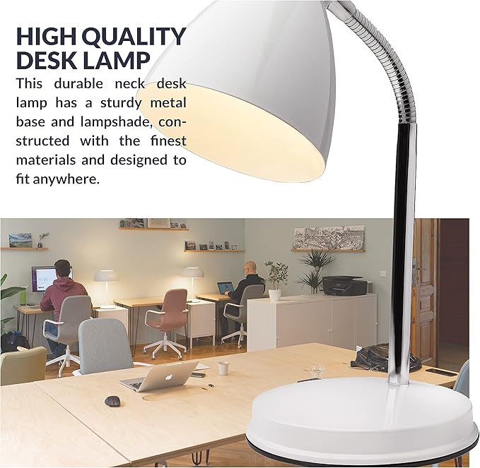 Newhouse Lighting Oxford White Metal Flexible Classic Goose Neck Design Desk or Table Lamp for Office or Bedroom Use - Image 2