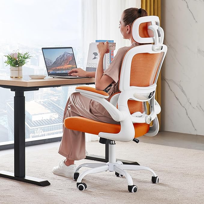 TRALT Office Chair Ergonomic Desk Chair - Gaming Chair with Lumbar Support | 330 LBS Home Office Desk Chairs with Headrest, Reading Chair with Flip-up Armrests, Comfortable Computer Chairs (1, Orange) by TRALT