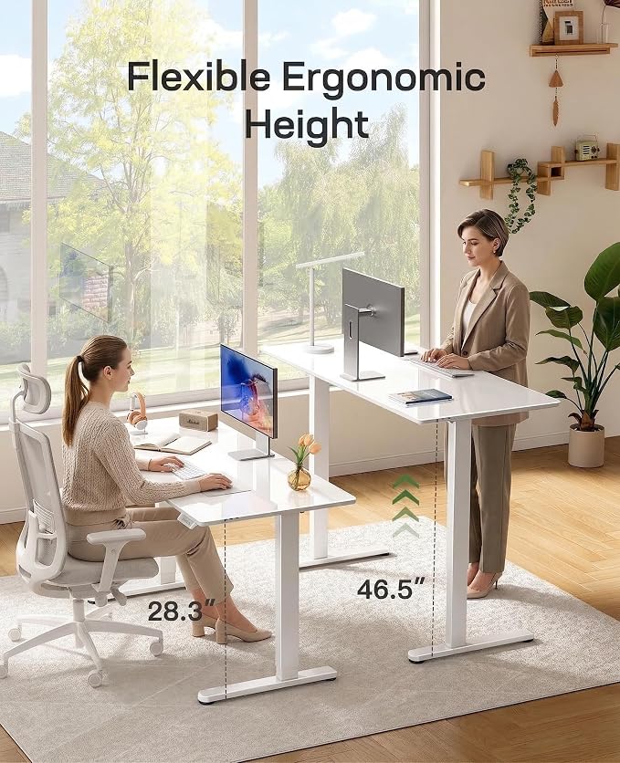 Marsail 55 x 28 inch Glass Standing Desk with 4-Zone Drawer Storage, White | 28.3–46.5 Inch Height Range, One-piece Tempered Glass top, 4 Preset Heights, Sit Stand Design, Ergonomic Home Office Desk - Image 5
