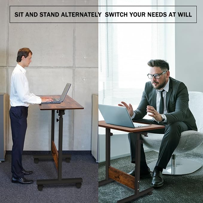 KOUPA Height Adjustable Flip Standing Desk with Wheels,24Inch | Portable Rolling Mobile Desk , 360° Flip Top, Sturdy Steel Frame, for Home Office, Small Spaces,Height 32"-47" Rustic Brown - Image 5